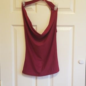 Red silk backless halter